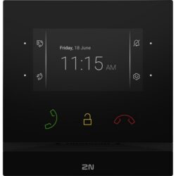 Moniteur intérieur visiophone compact noir, configuration visible