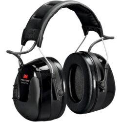 Casque antibruit noir à arceau avec oreillettes larges et micro radio FM