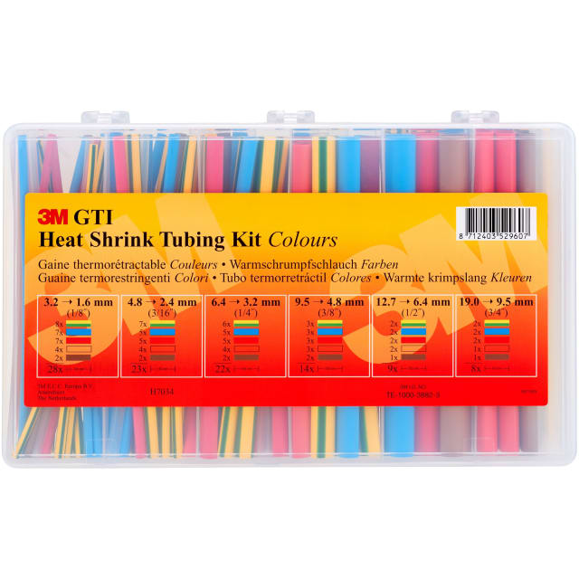 Boîte gaine thermorétractable 3M GTI couleurs Boîte de gaines thermorétractables multicolores 1,6 à 19 mm en assortiment avec étui transparent
