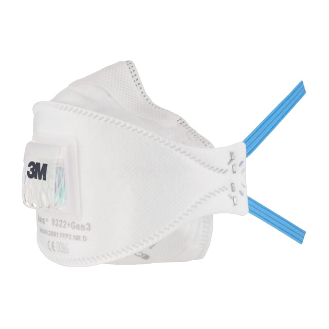 3M Gen3 Masque FFP2 9322+ Masque antipoussière FFP2 pliable blanc avec valve et deux élastiques bleus