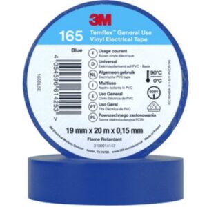Ruban isolant PVC bleu 19 mm x 20 m épaisseur 0,15 mm pour raccordement électrique
