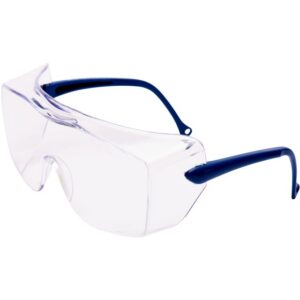 Surlunettes transparentes antibuée avec branches bleues et protection enveloppante