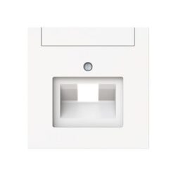 Plaque centrale blanche mat pour prise de données simple avec ouverture rectangulaire et voyant central