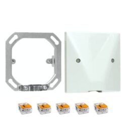 Boîtier encastré avec plaque blanche cadre métal et cinq blocs de connexion à insert orange