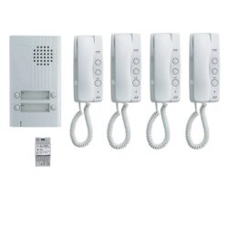 Kit interphone 2 fils pour 4 appartements, configuration visible