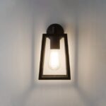 Applique murale noire extérieure E27 IP23 avec cage métallique et ampoule visible
