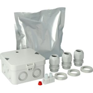 Boîte de dérivation IP avec 3 presse-étoupes M25, joints, sachet résine et connecteur