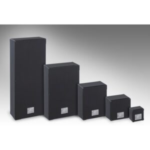 Boîte de jonction polyester noire rectangulaire à plusieurs tailles, couvercle lisse avec plaque signalétique