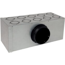Caisson de distribution métallique gris avec raccord circulaire noir Ø160