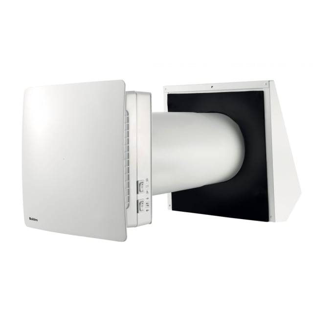 Aldes Nano Air 50 VMC décentralisée VMC double flux décentralisée murale avec corps cylindrique blanc et grille frontale carrée