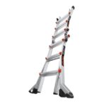 Échelle pliante télescopique 4x3 marches en aluminium avec articulations orange et patins stabilisateurs