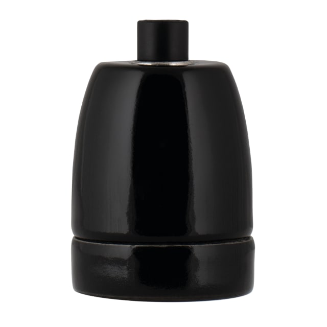 BAILEY Decorative lampholder Douille porcelaine E27 noire Douille porcelaine E27 noire avec serre-câble, finition brillante, culot fileté en partie supérieure