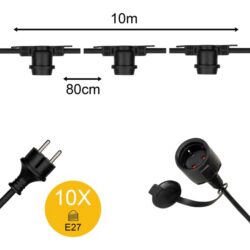 BAILEY - Guirlande à douilles 10m Noir 10x E27 Max 25W par Douille IP44 CLII H07RN-F 2x1. - 141336