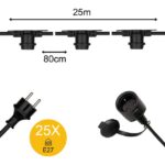 BAILEY - Guirlande à douilles 25m Noir 25x E27 Max 25W par Douille IP44 CLII H07RN-F 2x1. - 142610