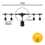 BAILEY - Guirlande suspension 15m Noir avec 15 douilles suspendues E27 Max 25W par Do. - 143417