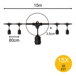 BAILEY - Guirlande suspension 15m Noir avec 15 douilles suspendues E27 Max 25W par Do. - 143417