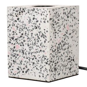 Lampe à poser terrazzo blanc forme cubique avec câble noir et douille E27