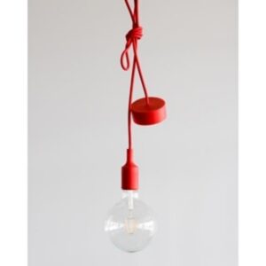 Suspension rouge en silicone avec câble 2 m douille E27 et ampoule transparente suspendue