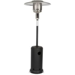Chauffage de terrasse noir sur pied avec réflecteur supérieur et corps cylindrique