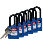 BRADY - 38mm SAFETY PADLOCK W/PS BLUE KD 6 PK - 813593