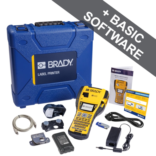 BRADY Kit étiqueteuse M410 Kit étiqueteuse portable M410 avec imprimante jaune housse bleue câbles batterie et logiciel Brady Workstation