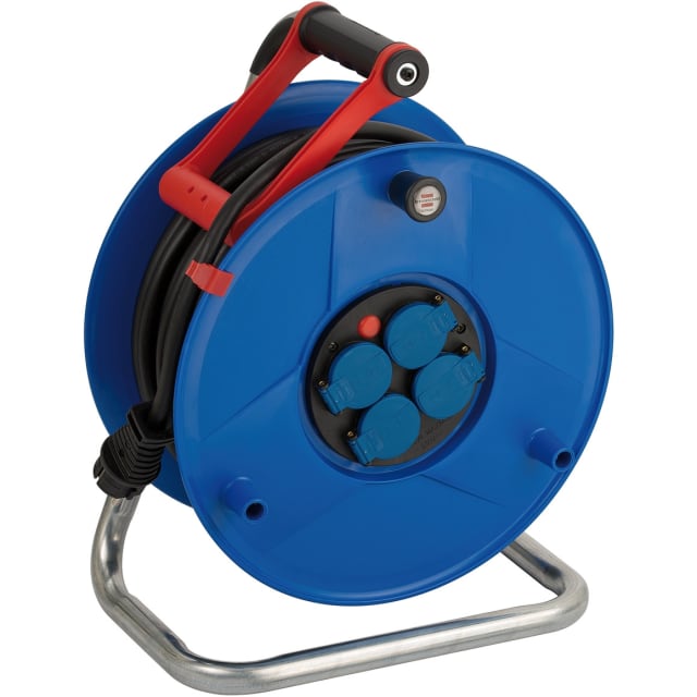 BRENNENSTUHL Garant Enrouleur de câble Enrouleur de câble bleu 40 m avec quatre prises et poignée rouge