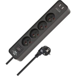Multiprise 4 prises avec USB 1,5 m noir, configuration visible