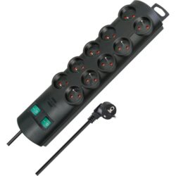 Multiprise 10 prises noire avec câble, configuration visible