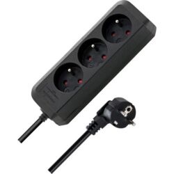 Multiprise 3 prises avec rallonge 3 m noir, configuration visible