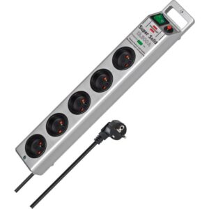 Multiprise parasurtenseur argent avec 5 prises et interrupteur lumineux