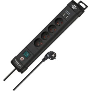 Multiprise parafoudre noire 4 prises avec deux ports USB et câble 1,8 m