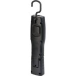 Lampe torche LED rechargeable noire avec crochet de suspension et poignée compacte