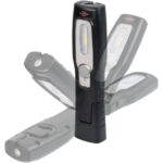 Lampe torche LED rechargeable noire avec pivot central et panneaux lumineux latéraux