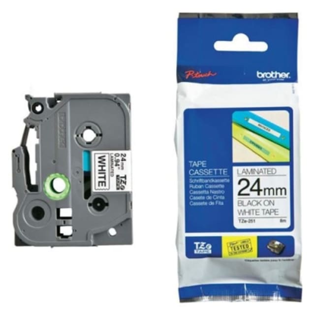 BROTHER - Cassette 24mm noir-blanc - TZE251 BROTHER - Cassette 24mm noir-blanc - TZE251