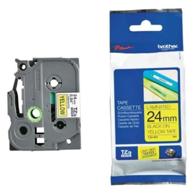 BROTHER - Cassette 24mm noir-jaune - TZE651 BROTHER - Cassette 24mm noir-jaune - TZE651