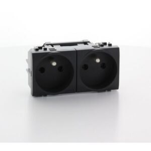 Prise double précâblée 16A 250V anthracite avec deux socles ronds