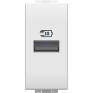 Prise murale blanche 1 module avec port USB Type A 15W et pictogramme batterie