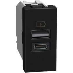 BTICINO - LightN chargeur USB-A+C 15W 1 mod - noir - YD4191AC