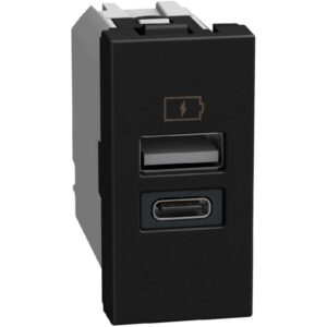 BTICINO - LightN chargeur USB-A+C 15W 1 mod - noir - YD4191AC