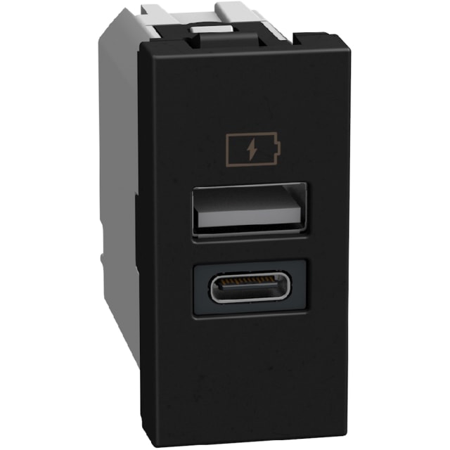 BTICINO - LightN chargeur USB-A+C 15W 1 mod - noir - YD4191AC BTICINO - LightN chargeur USB-A+C 15W 1 mod - noir - YD4191AC