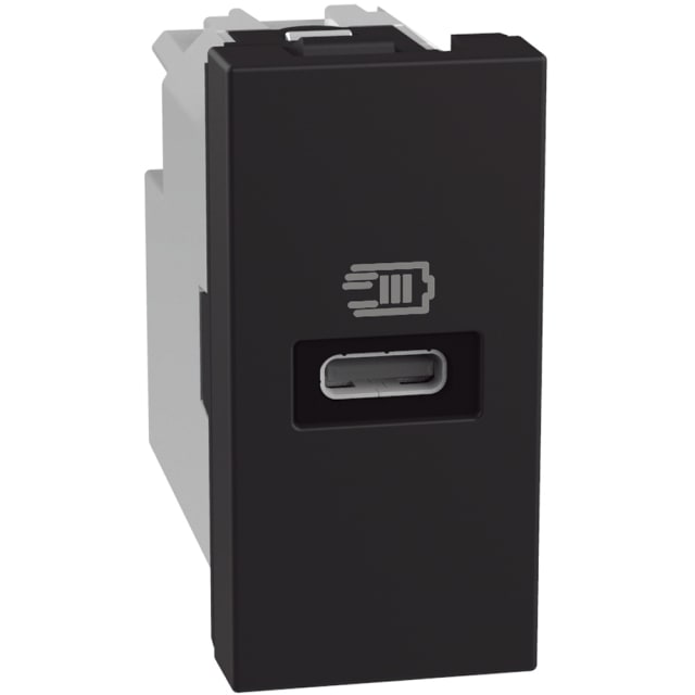 BTICINO Light Now Chargeur USB-C 20W noir Chargeur USB-C noir 1 module 20W Power Delivery avec port USB-C central
