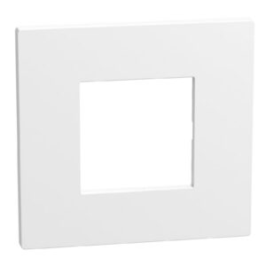 Plaque de finition blanche 2 modules avec ouverture centrale carrée pour appareillage électrique