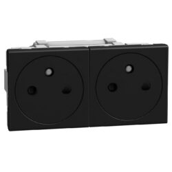 Détails visibles de Double prise 2P+T affleurante précâblée noire 4 modules pour Prises avec terre