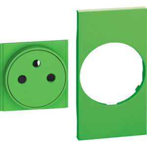 Enjoliveur vert pour prise affleurante 2P T 2 modules avec ouverture circulaire