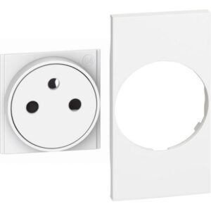 Prise affleurante blanche 2P+T 2 modules avec plaque de finition rectangulaire