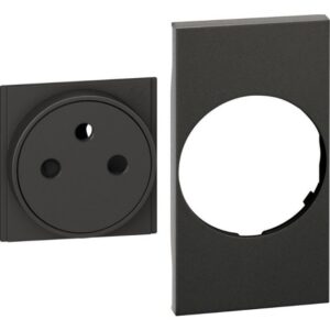 Enjoliveur noir 2 modules pour prise affleurante 2P+T avec ouverture circulaire
