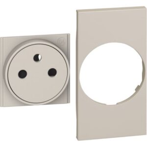 Enjoliveur prise affleurante 2P+T sable 2 modules avec ouverture circulaire