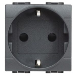 BTICINO - LivingLight - Prise schuko 2P+T 16A 250V 2 modules bornes auto anthracite - L4141AN