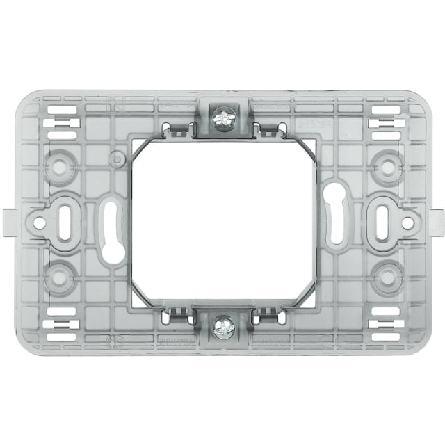 BTICINO Support 2 modules AM 500S23A Support gris pour 2 modules à vis avec ouverture centrale rectangulaire et fixations latérales