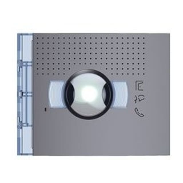 BTICINO Sfera New All Street Plaque frontale Plaque frontale grise avec bouton central rond et perforations pour vidéophonie